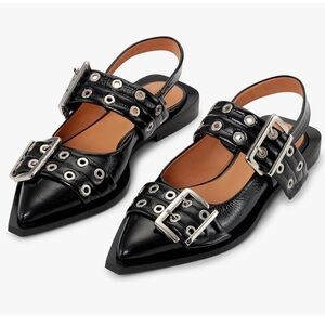 Chunky Buckle Slingback Ballerina Flats / Sandals - 42 / 10